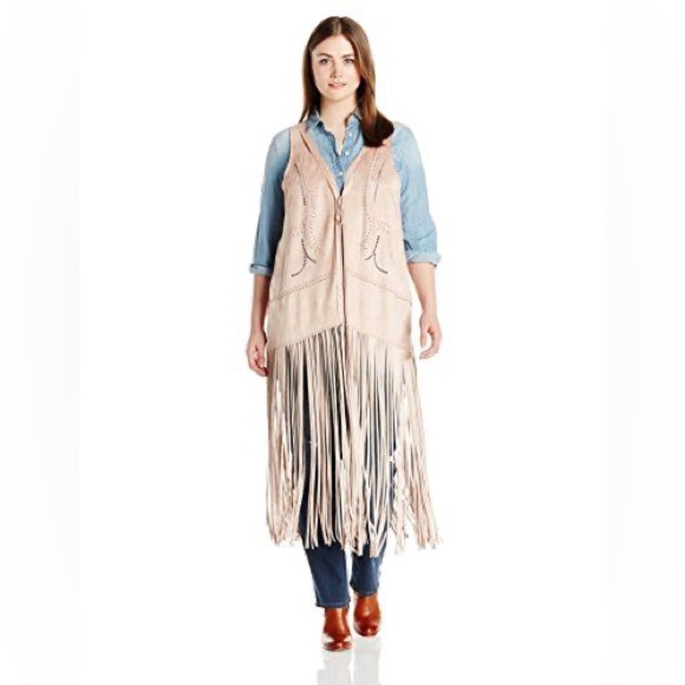 Jessica Simpson Women's Tasmania Fringe Vest Apricot Suede